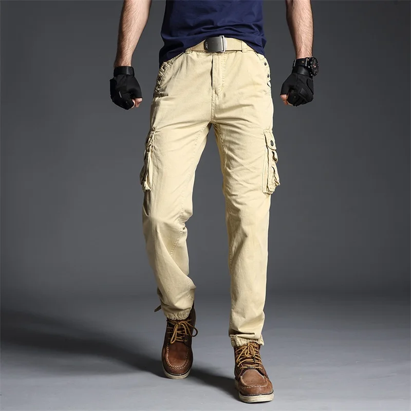 

Military Style Cargo Pants Casual Cotton Workwear Trousers Big Size Multi Pocket Solid New Arrival Mens Baggy Long Pantalones 89