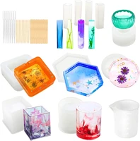 37pcs silicone resin epoxy molds casting art mold for diy cup pen soap candle holder ashtray flower pot coaster pendant mould