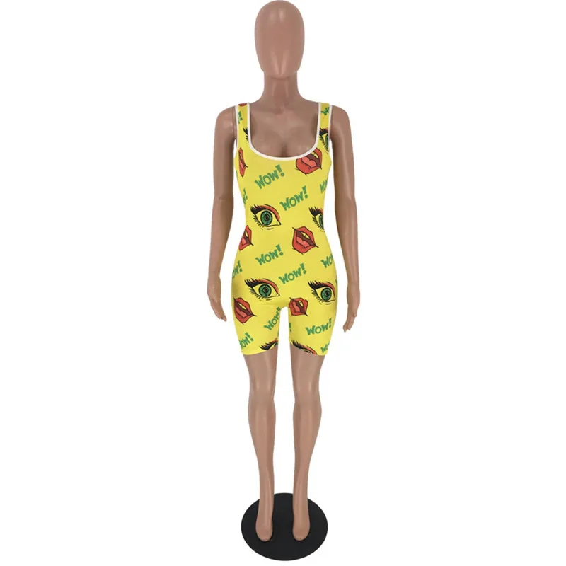 

Women Sexy Sleeveless Clubwear Party Short Printting Romper Jumpsuit Body Suit Summer Print Fashion Jumpsuits Sunsuits Playsuits