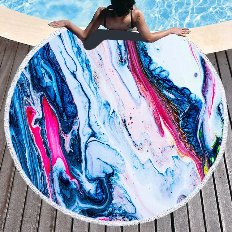 Большое круглое пляжное полотенце 150 см красочное банное с принтом зыбучих