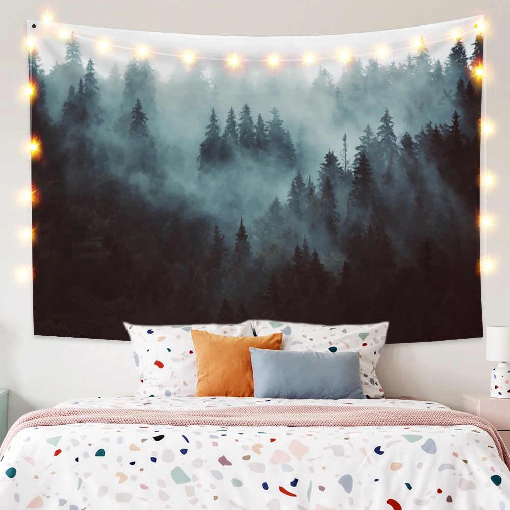 

Nature Misty Forest Tapestry Printing Tapestry Picnic Blanket Decor Wall Hangings Home Decor for Living Room Bedroom Dorm Decor