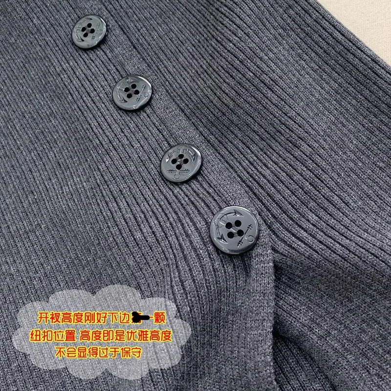 

2021 Early Spring Retro Style Square Neck Puff Sleeve High Waist Slimming Mid-Length Knitted Dress Female Skirt With Slits
