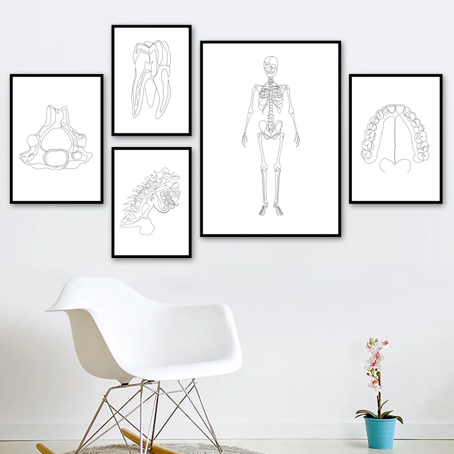 Рисунок лески Анатомия человека скелет мозга настенная Картина на холсте