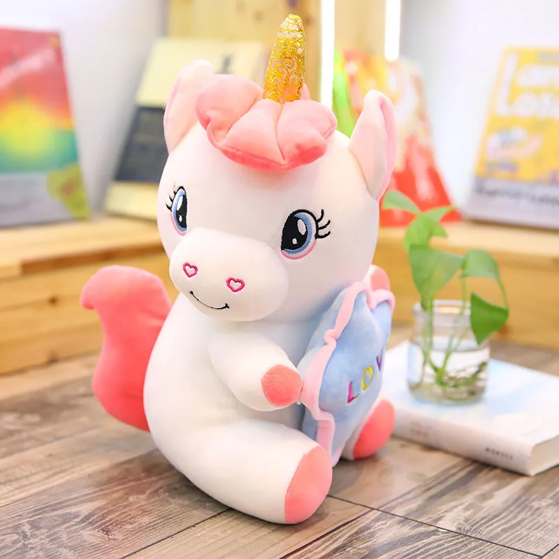 

cute baby toy white pink unicorn with love,star suffted soft smile pegasus flying horse best gift to kids girls