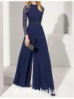 Комбинезоны, элегантное вечернее платье для гостей свадьбы, шифоновое платье до пола с длинным рукавом и круглым вырезом, с поясомлентой и бисером, 2022