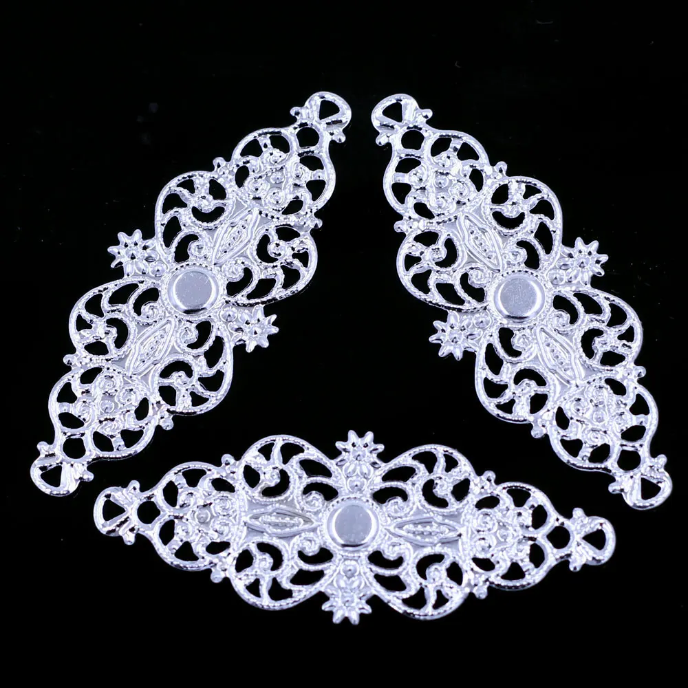

10Pcs Silver Plated Filigree Flower Pattern Hollow Wraps AlloConnectors Charms Embellishments Crafts Making DIY Findings 61x24mm