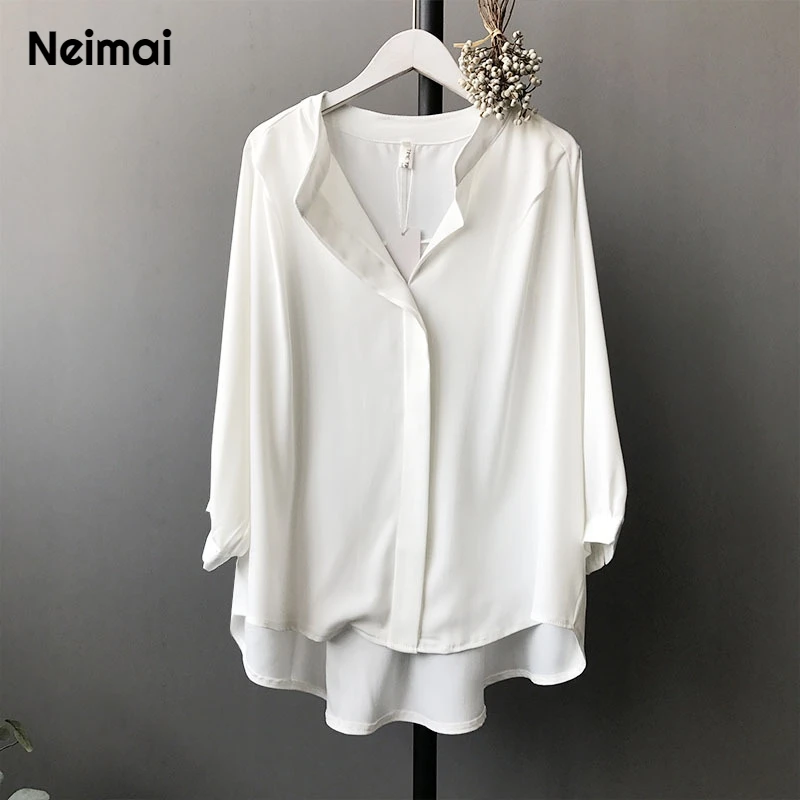 Neimai/шифоновая рубашка с длинными рукавами и фонариком модная одежда в Корейском