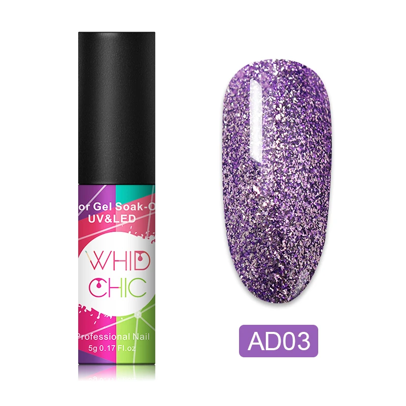 AD03 WHID CHIC 1 бутылка 5 мл Блестящий цветной Гель-лак для ногтей Блестящие Блестки долговечный впитывающий УФ-гель для ногтей для самостоятельного дизайна ногтей - Цвет: AD03