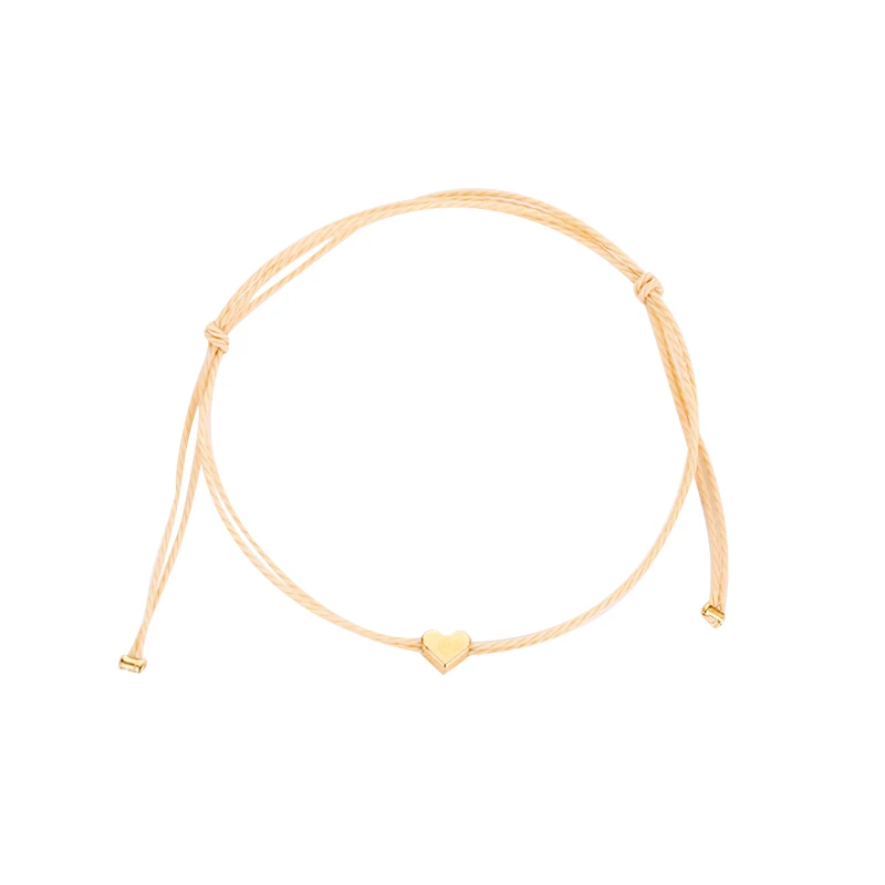 Женский минималистичный браслет ручной работы с золотым сердцем регулируемый