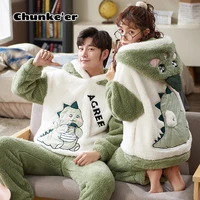 coral velvet couple pajamas womens winter long sleeves plush thickened warm flannel mens pajamas home clothes can be worn