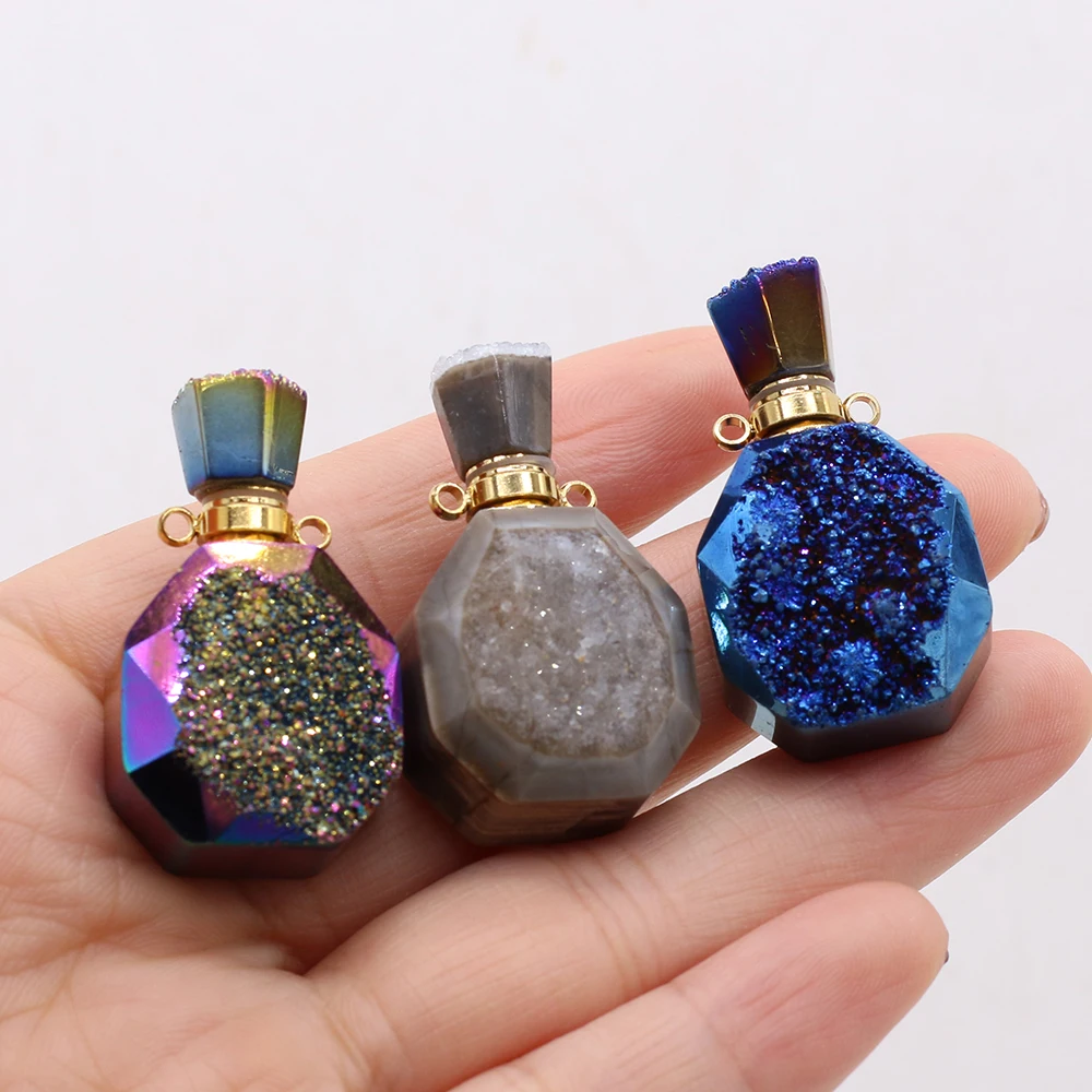 Natural Stone Perfume Bottle Rhombus Pendant Essential Oil Diffuser For Jewelry Making DIY Necklace Accessories Healing Gift 1PC | Украшения