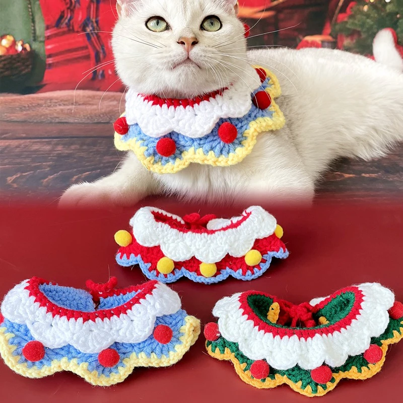 

Pet Christmas Collar Cat Dog Knitted Scarf Bib Woolen Hat Cat Accessories Pet Products