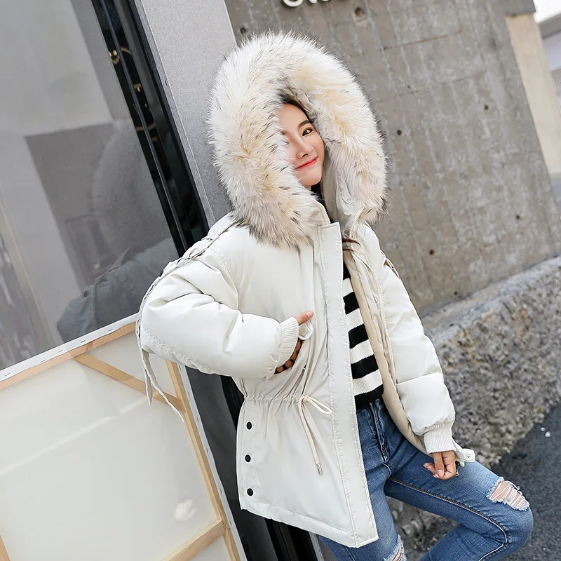 

Горячая Распродажа, женская зимняя короткая куртка, Женская свободная парка с капюшоном, с меховым воротником, куртки с хлопковой подкладко...