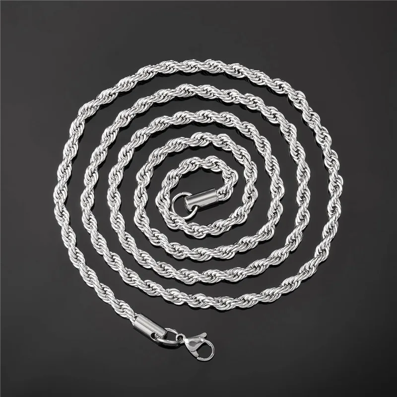 

4MM Luxury Hip Hop Rock Necklace For Men Gold Color Stainless Steel Twist Chain Simple Unisex Gift Jewelry