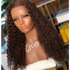Малазийские шоколадно-коричневые 13x 6 человеческие волосы со шнуровкой спереди, искусственные волосы, плотность 200, глубокие кудрявые, безклеевые, полностью кружевные парики Remy