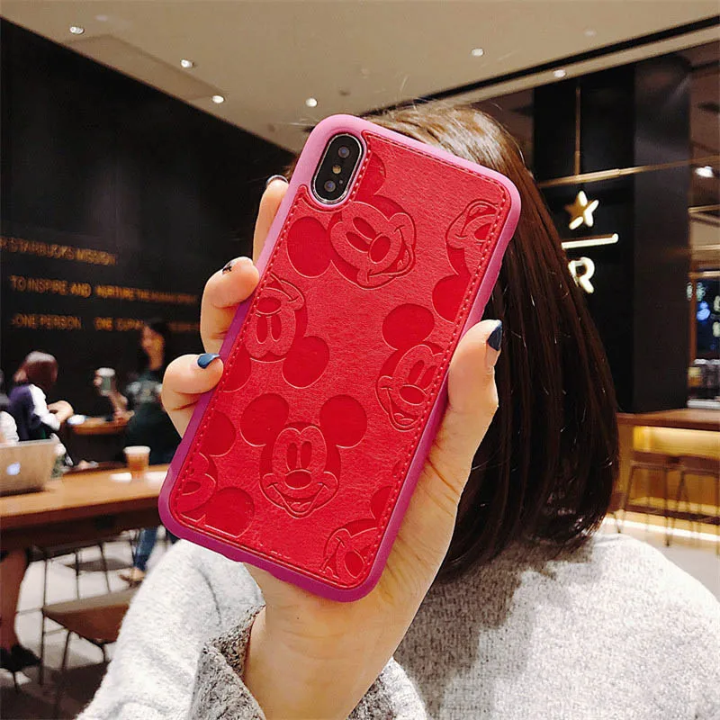 rose red Популярный милый мягкий кожаный чехол для телефона с Минни Маус для iphone 6 plus 7 7plus 8 8plus X XS XR MAX 11 Pro розовый высококачественный чехол - Color: rose red