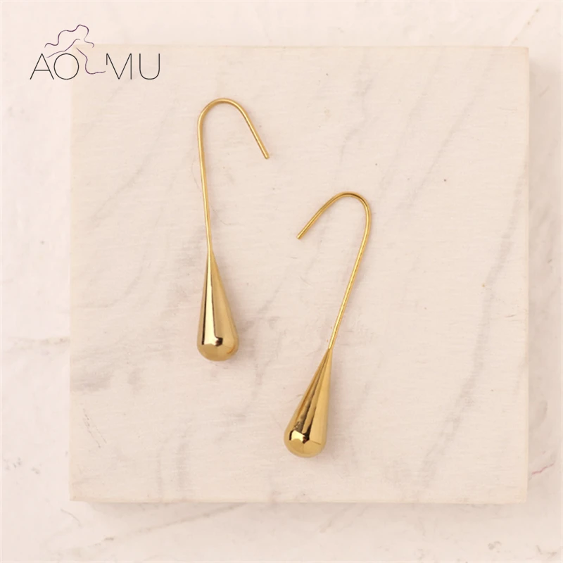 Женские серьги капельки AOMU сережки золотого и серебряного цвета длинные висячие