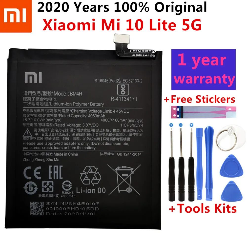 

Xiao Mi Original BM4R Battery For Xiaomi Mi 10 Lite 5G BM4R Genuine Replacement Phone Battery 4160mAh With Free Tools