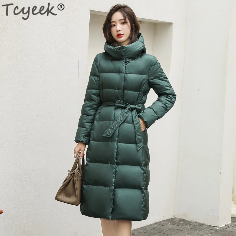 Зимняя куртка Tcyeek женский пуховик толстая брендовая на белом утином пуху женские