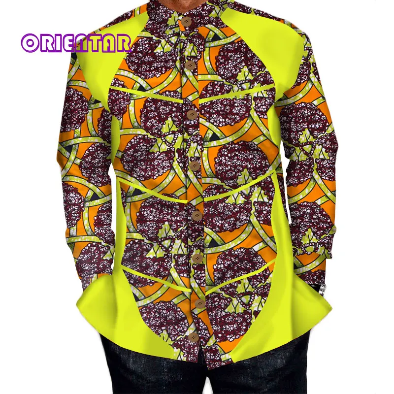 

Autumn African Men Shirt Long Sleeve Traditional African Clothing Bazin Riche Tops Men African Print Shirt Coat WYN444