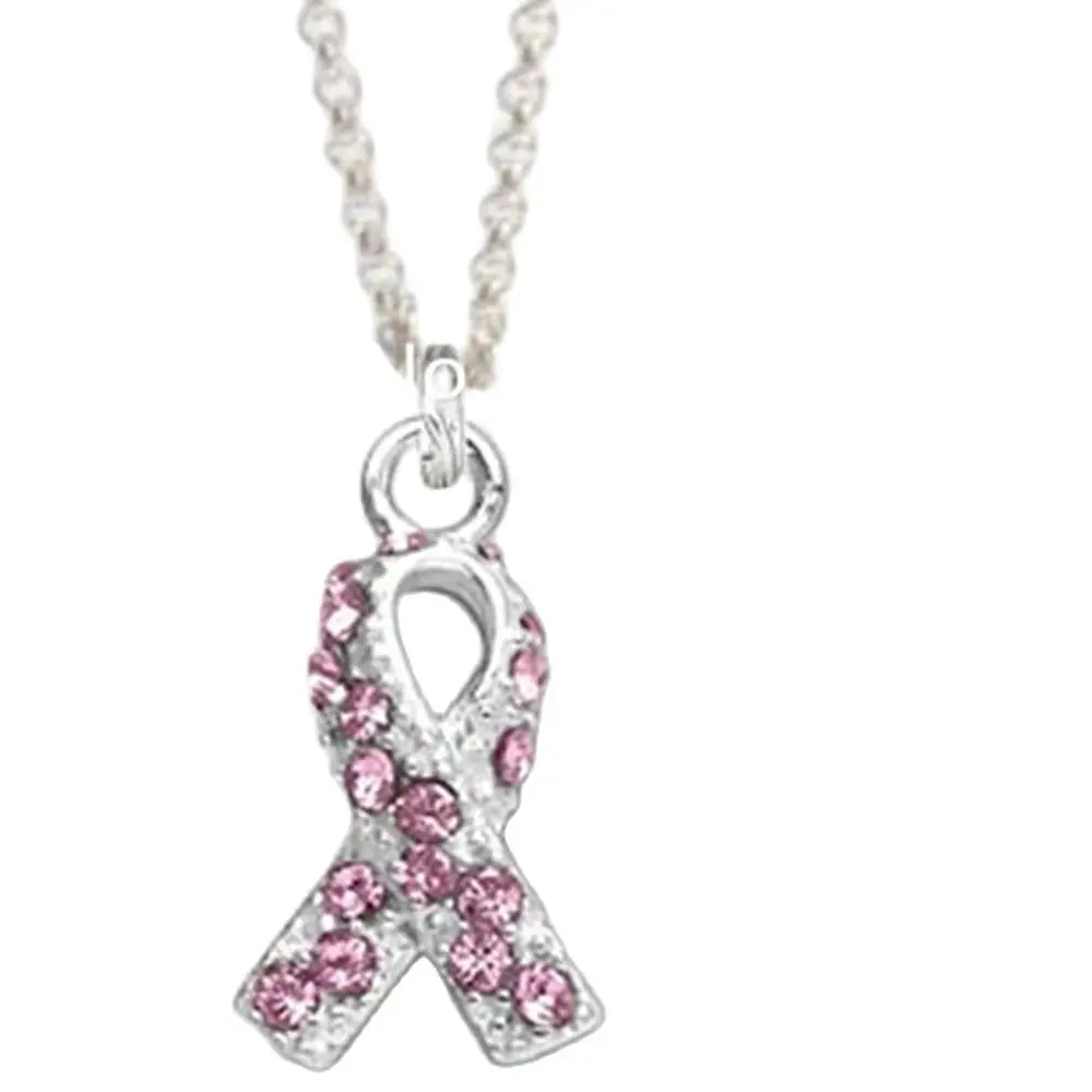 Экологичное ожерелье из металлического сплава с розовой лентой от рака груди |