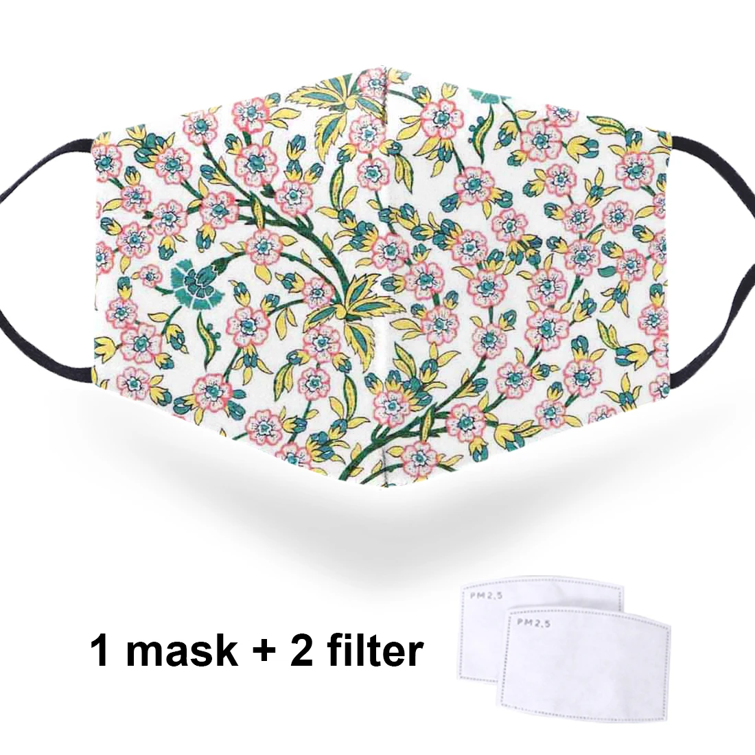 

Flowers Print 3D Mask Washable Reusable Face Mask Replaceable PM2.5 Filters Activated Carbon Mask Unisex Anti Dust Mouth-muffle