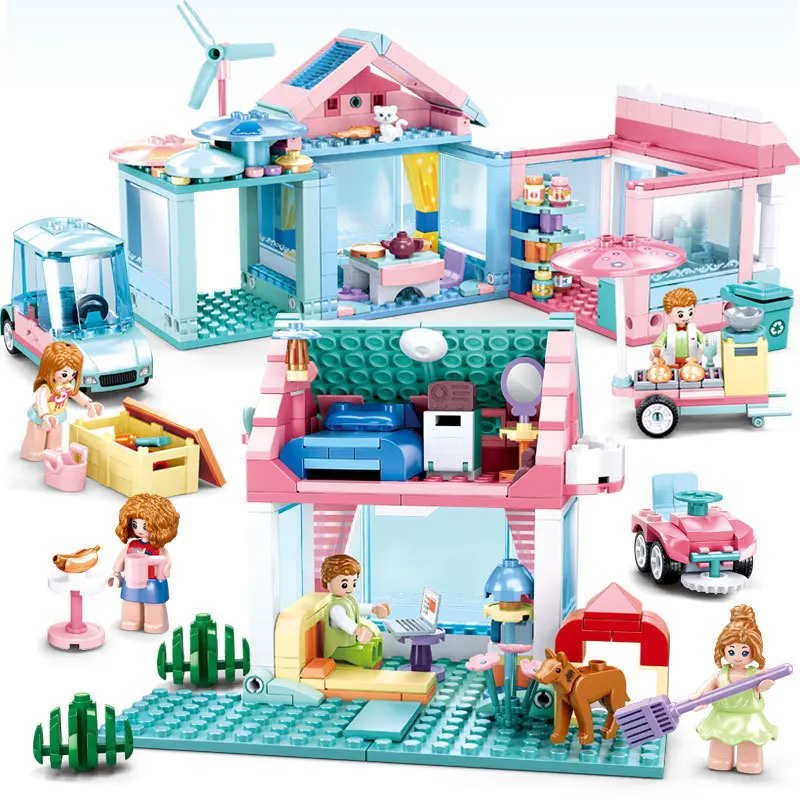 

Constructor Model Street Warm Heart View Cottage Garden Villa Girl Creative Building Blocks Toys Educational Bricks Gift