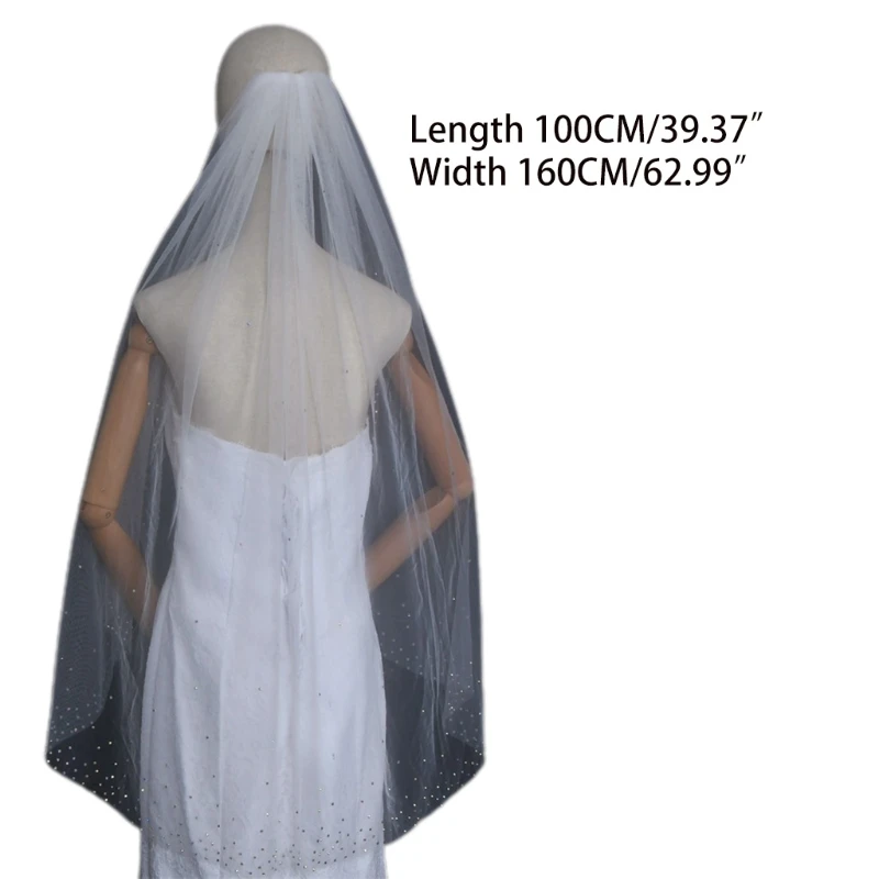 

2021 New 1 Tier Wedding Bridal Veil with Comb Tulle with Sparkling Color Rhinestones