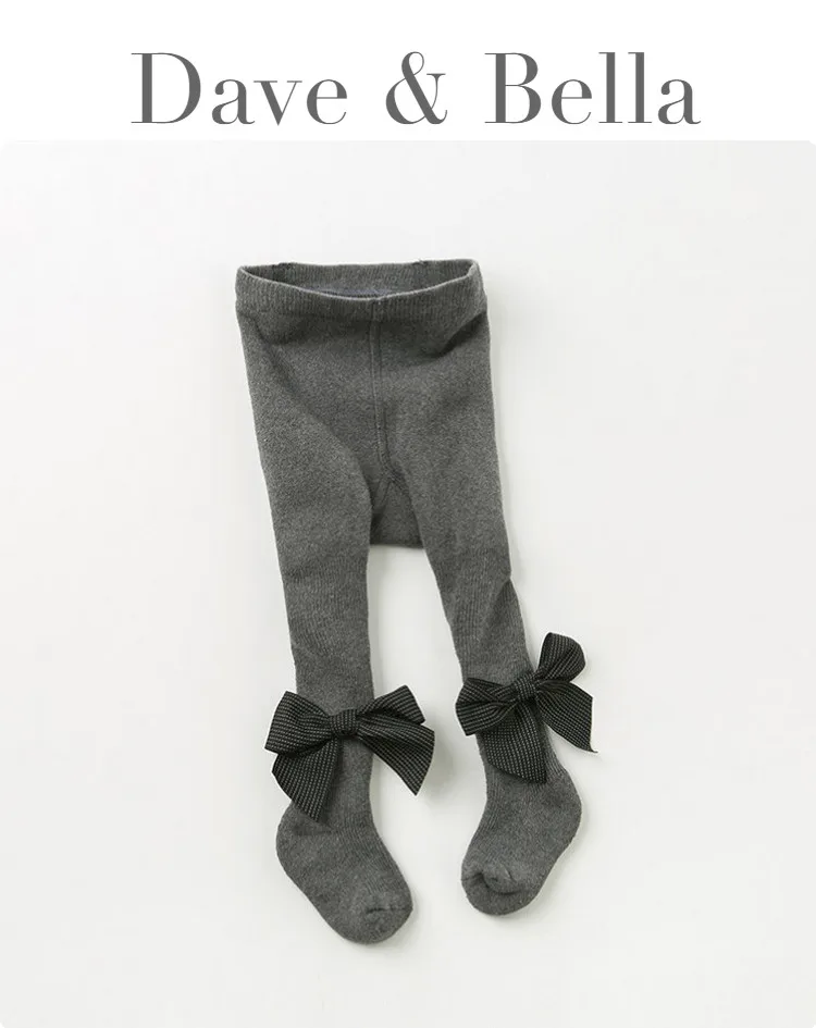 DB12032 dave bella/осенние вязаные леггинсы с бантом для маленьких девочек; Детские однотонные штаны полной длины