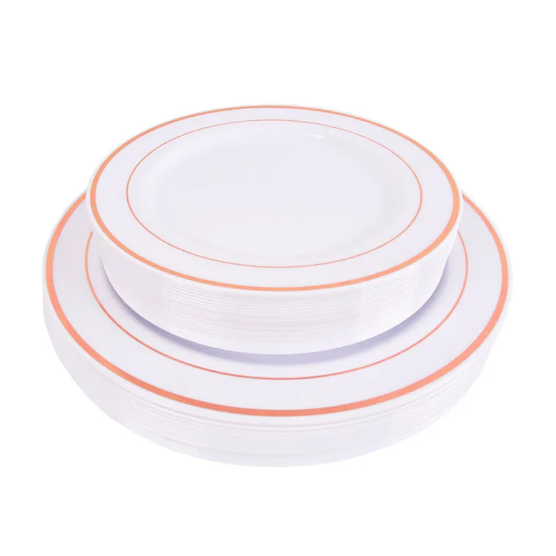 Одноразовые вечерние вые праздничные тарелки с золотым ободом 25 шт. сверхпрочная