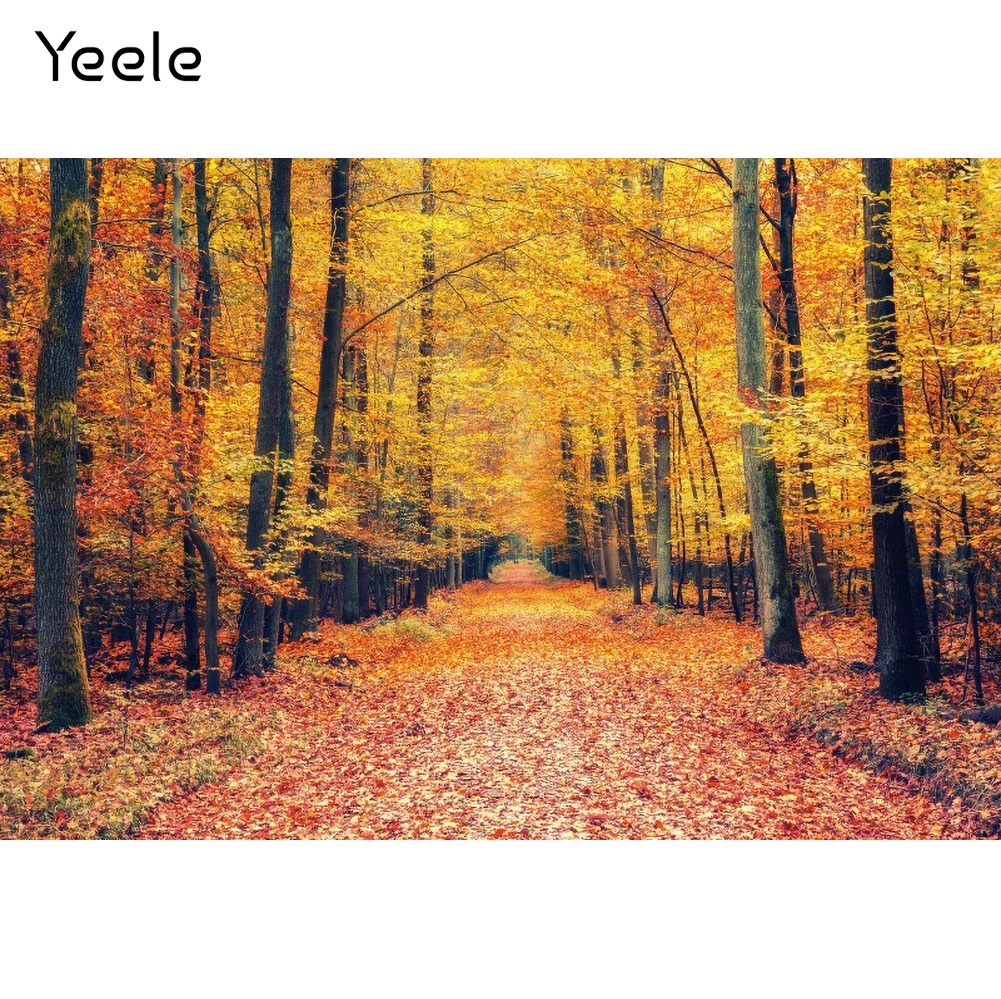 Yeele Autumn Forest Backdrop Natural Scenery Fallen Leaves Baby Wedding Photography Background Vinyl Photophones For Photos  - buy with discount