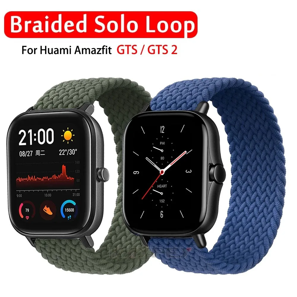 

20mm 22mm watch strap For Amazfit GTS 2e GTS2 GTR 42/47mm stratos 2 3 Braided Solo Loop Bracelet Strap Amazfit bip Watchband