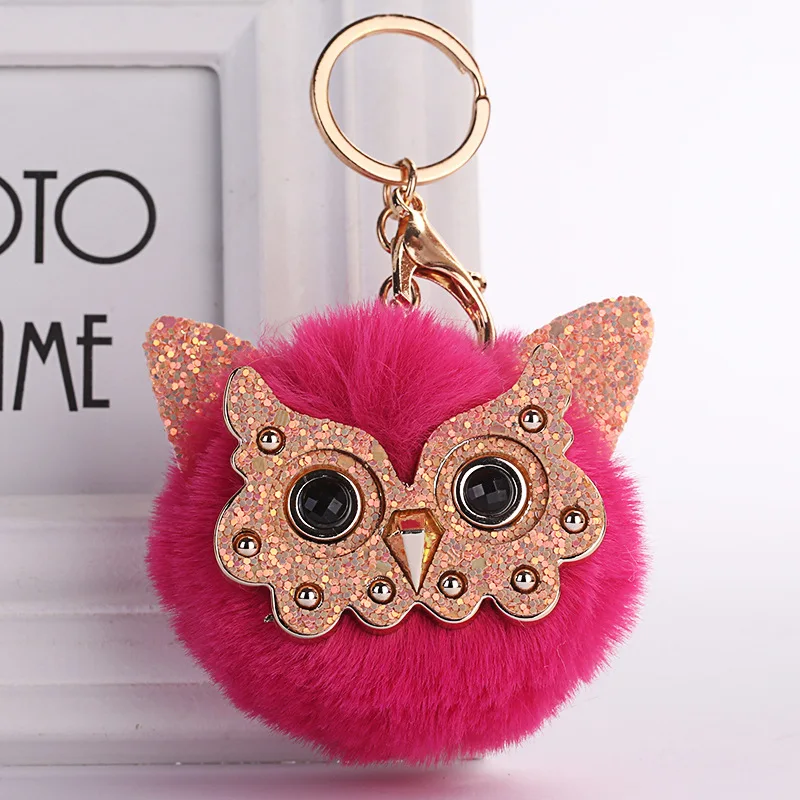 Cute Owl Pompom Keychain Trendy Animal Shape Lovely Faux Fur Ball Car Key Ring Women Girls Holder Bag Pendant Trinket Gift | Украшения и