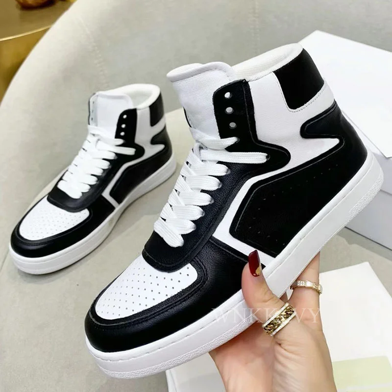 

Sneakers women Autumn flat bottom platform high top lace up casual shoes genuine leather comfor little white shoes unisex 2021