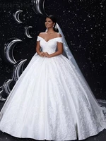 white ball gown wedding dress off shoulder gorgeous princess design lace satin luxury bridal gowns vestido de noiva floor length