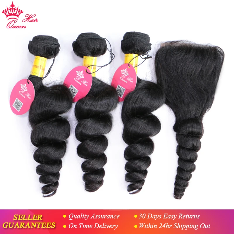 Queen Hair официального магазина Carter's перуанские Волнистые пряди с закрытием