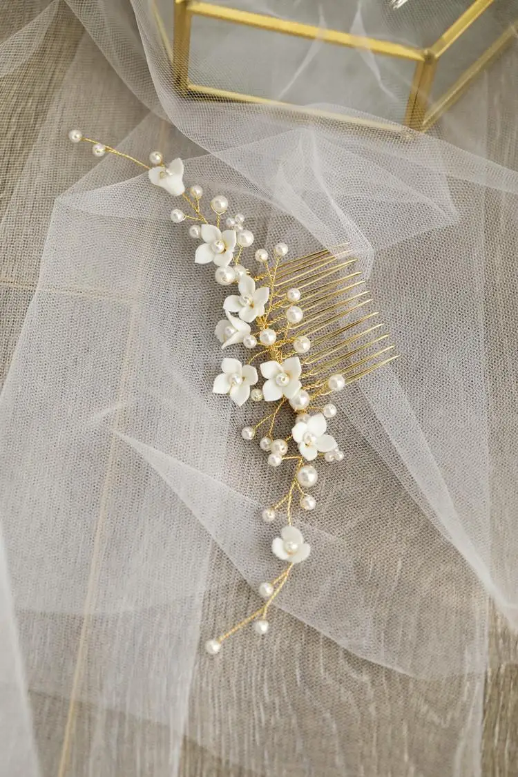 Свадебные аксессуары фарфоровые Цветочные гребни для волос заколки жемчужные
