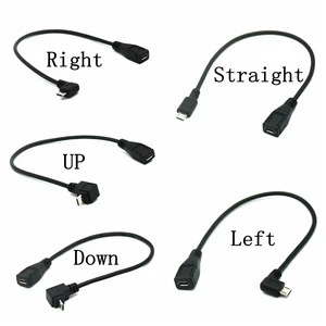 Micro USB 2,0 5Pin штекер-гнездо, адаптер, штекер, коннектор, 90 градусов, правый, левый, вверх и вниз, угловой 25 см