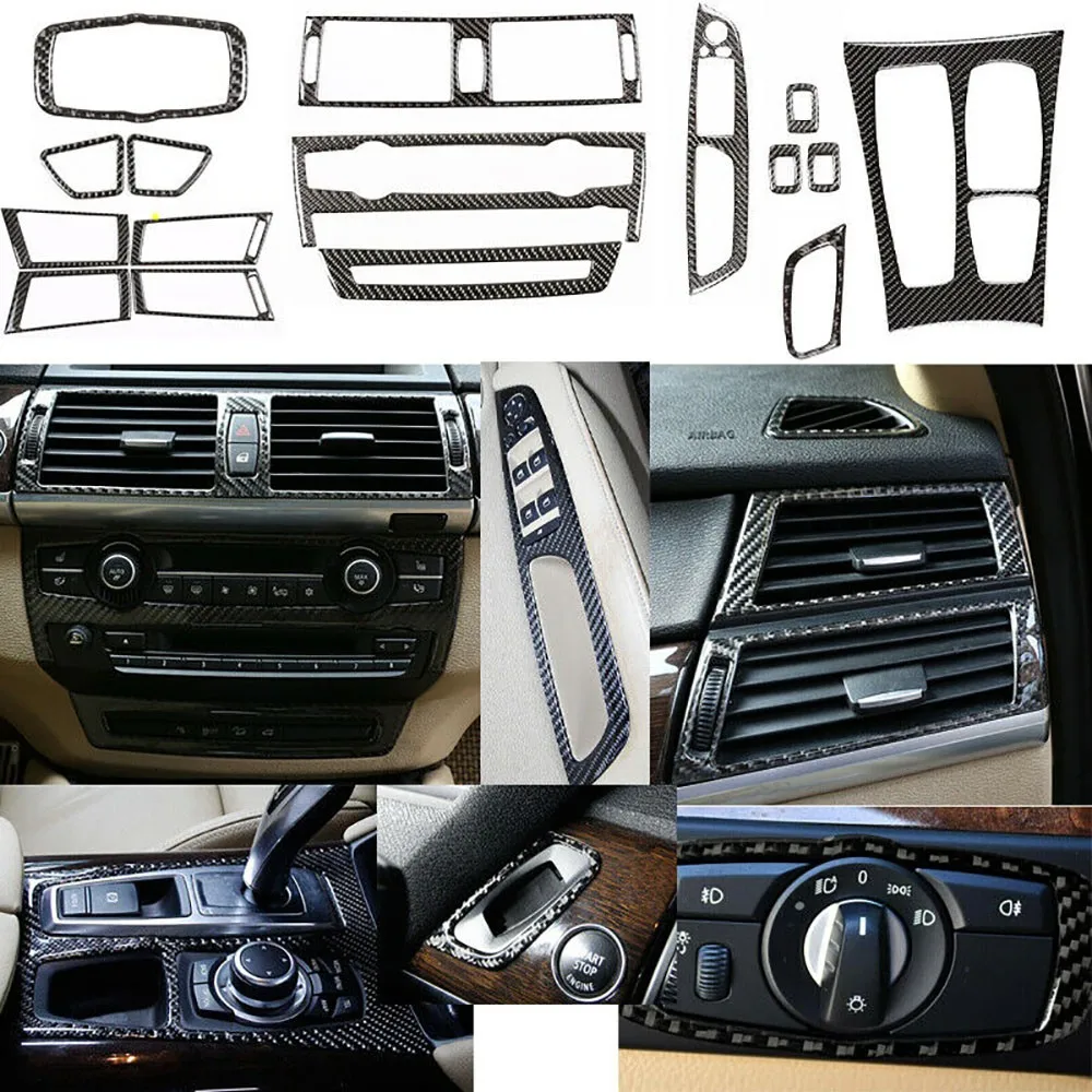 

16pcs Full 2008-13 Interior Trim X6 E71 Black Carbon Fiber Cover Stickers