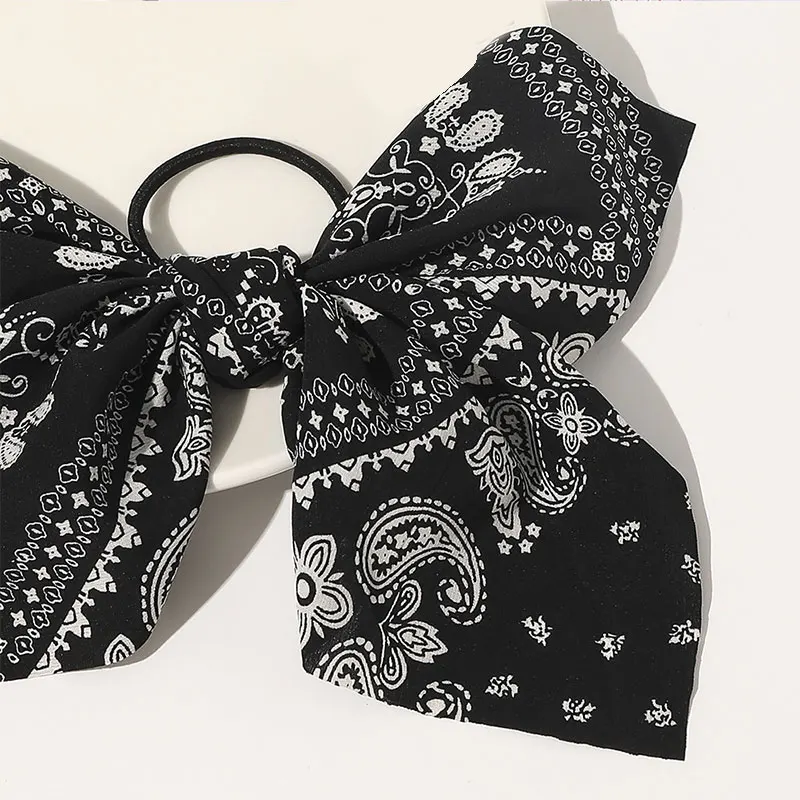 

Cashew Flower Print Hair Rope Big Bow Scrunchies Rubber Band Elastic Hair Bands Vintage Ponytail Hair Ties Hair Accessories
