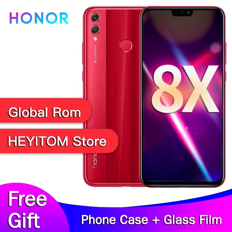 honor 8X global rom, 6,5 дюймовый экран, батарея 3750 мАч, двойная задняя камера 20 МП, Android 8,2, многоязычный смартфон