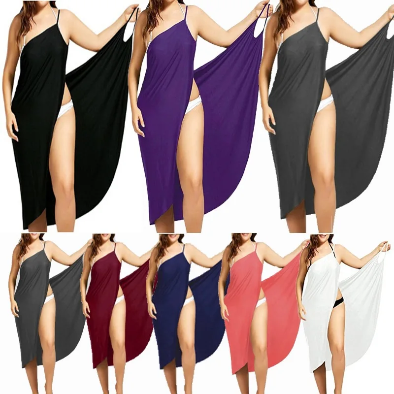 

5XL Women Sexy Beach V-Neck Sling Dress 2020 Summer Towel Backless Swimwear Cover Up Wrap Robe Female Tropical Dresses Plus Size