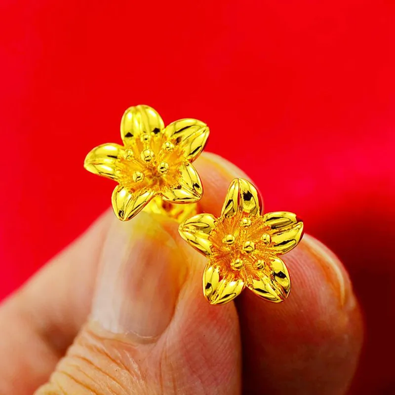 

Lily Flowers Stud Earrings Gold Color Jewelry Womens Wedding for Engagement