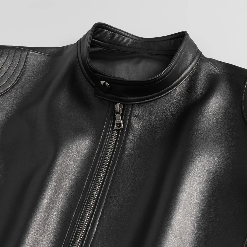 Мужская Короткая кожаная куртка коричневая Повседневная Формальная из