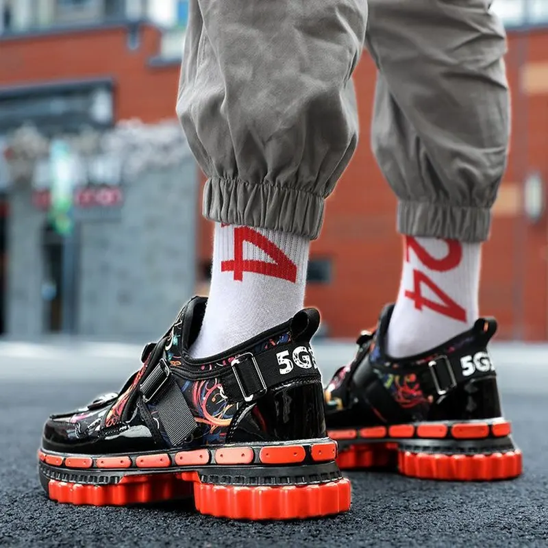 Hip Hop Streetwear Chunky Sneakers Men Leather Casual Shoes Thick Bottom Fashion EVA Basket Tenis Masculino Adulto | Обувь