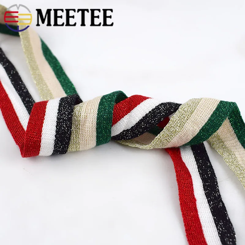 Трикотажные ленты в полоску золотого и серебряного цвета 12 м 25 мм спортивные для