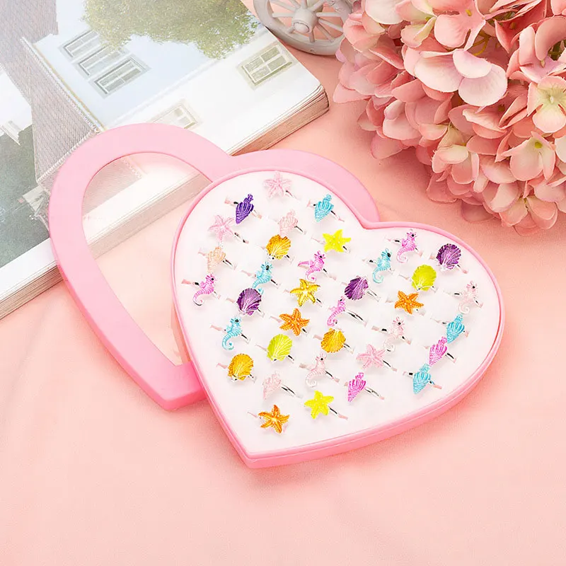 Модные детские эмалевые кольца 6 шт. для девочек милые регулируемые с мультяшными