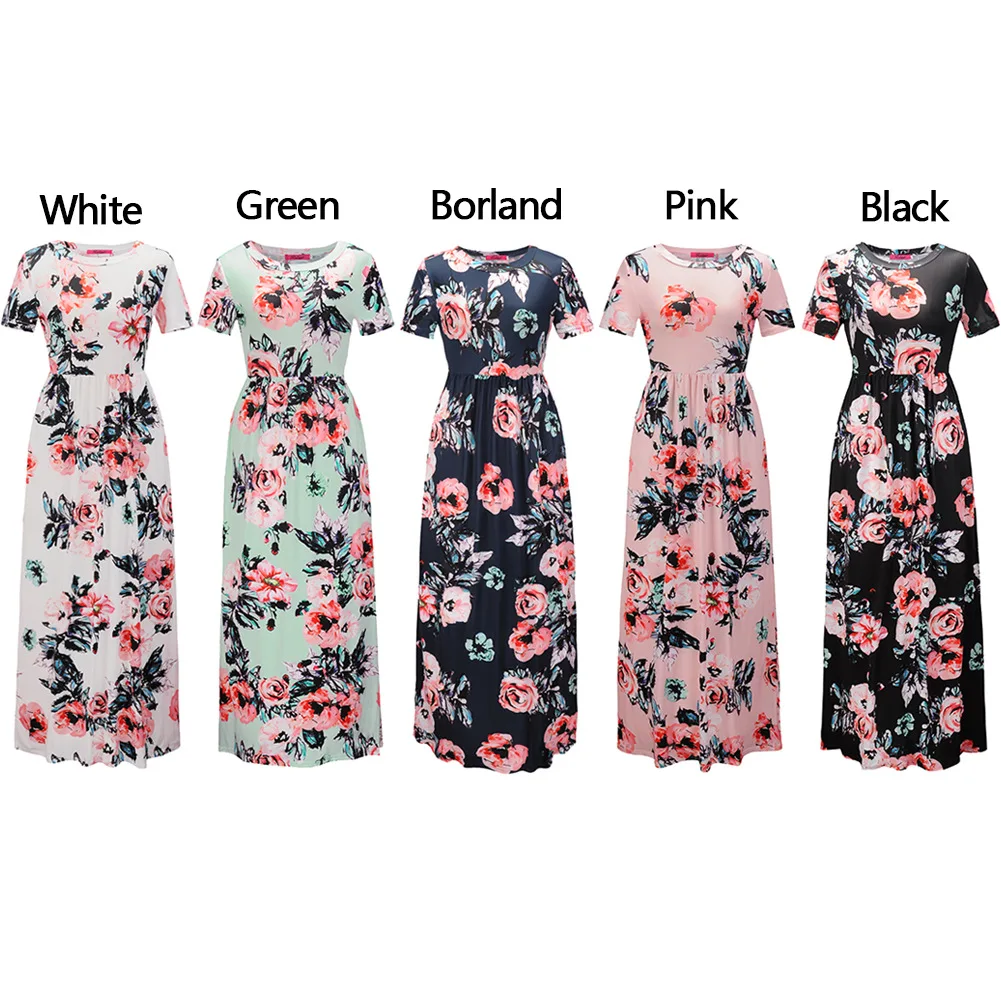 

Women Long Maxi Dress 2021 Summer Floral Print Boho Beach Dress Short Sleeve Evening Party Dress Tunic Vestidos Plus Size XXXL