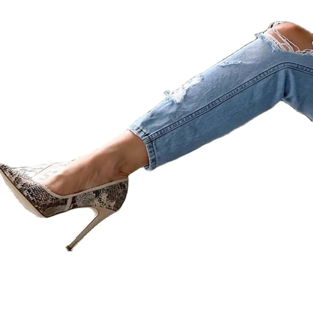

Snakeskin Leather Pointed Toe Pumps Sexy Ladies Shallow Openning Stiletto High Heels Slip On Pumps Gladiator Women Party Shoes