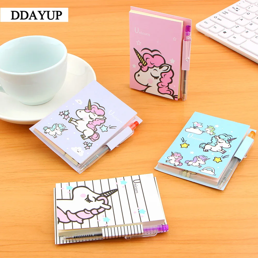 Kawaii Единорог портативный блокнот с ручкой для студентов бумажные канцелярские